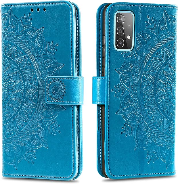 Samsung Galaxy A33 5G Case, for Samsung A33 5G Phone Case PU Leather Flip Wallet A33 5G Cases Mandala with Magnetic Closure Stand Card Holder Shockproof Case Cover for Girls Women Men, Blue