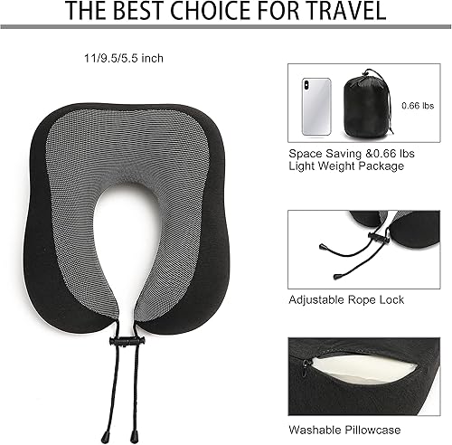 Miniatura 5 de Almohada de viaje, almohada de cuello 100% espuma viscoelástica con cómoda funda transpirable, kit de viaje en avión, almohada de enfriamiento con