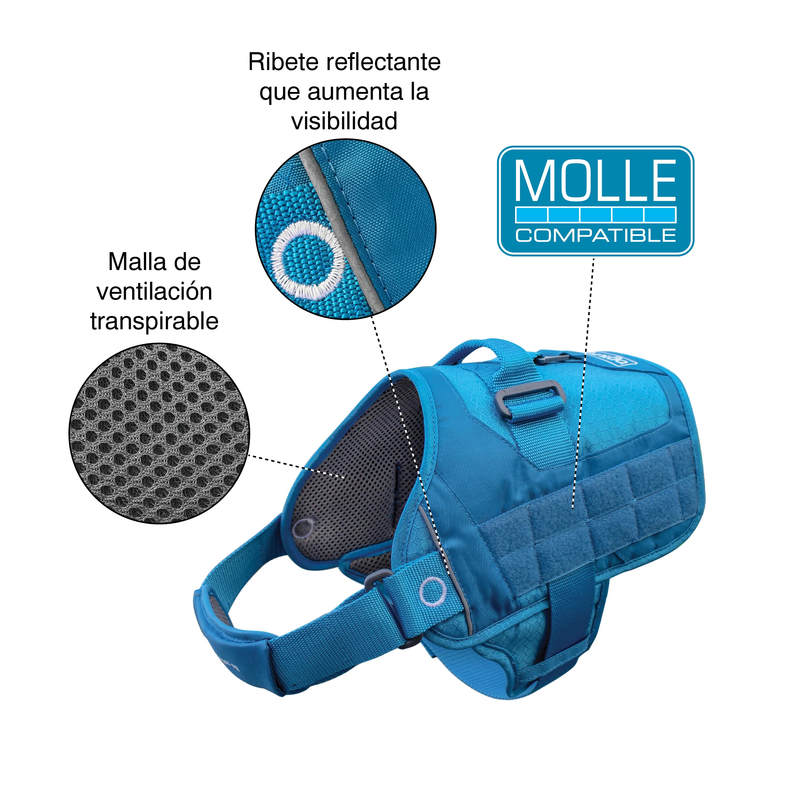 Kurgo RSG Townie Arnés, L, Negro | Fácil de Poner y Quitar, Malla Transpirable, Compatible con MOLLE, Asa Superior
