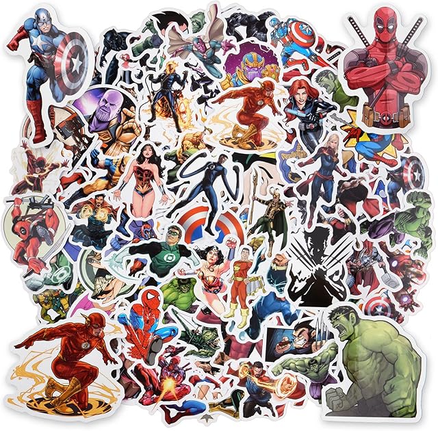 OSDUE 100Pcs Marvel 104 Waterproof Water Bottle Stickers, Cute Cartoon Stickers, Cute Trendy Aesthetic Stickers for Laptop Car Scrapbook Phone Skateboard Computer Wall Window, Kids Adults Gifts