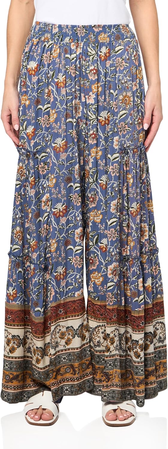 Angie Women's Floral Wide Leg Pants with Ruffles