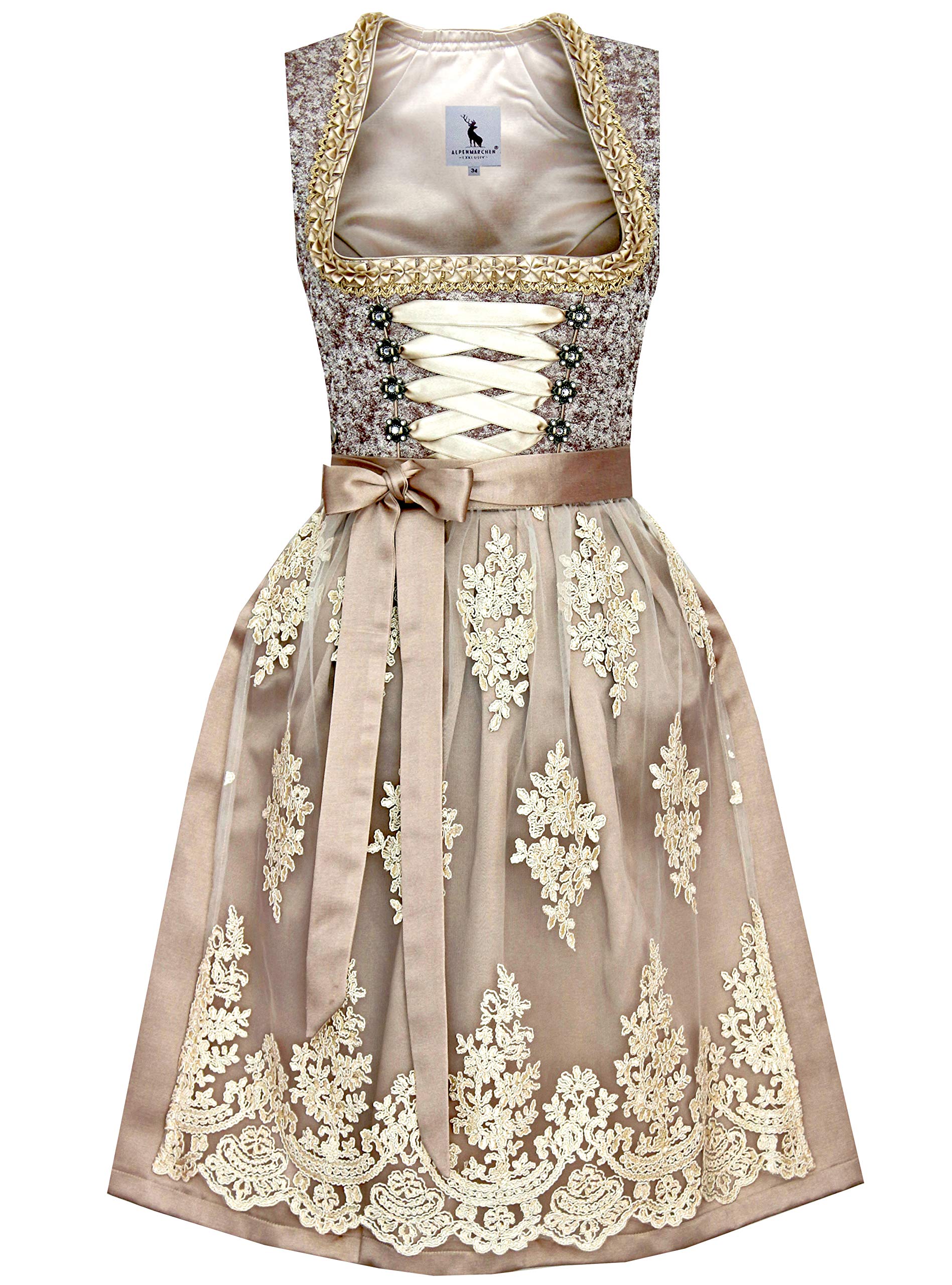 Alpenmärchen Midi Dirndl aus Exklusiver Kollektion inkl. Spitzenschürze Gr.32 - ALM520 40 B