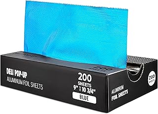 200 Count 9 Inch Blue Pre Cut Aluminum Pop Up Sheets for Restaurant Disposable Food Wrap for Burrito Hot Dog or Sandwich Stock Your Home