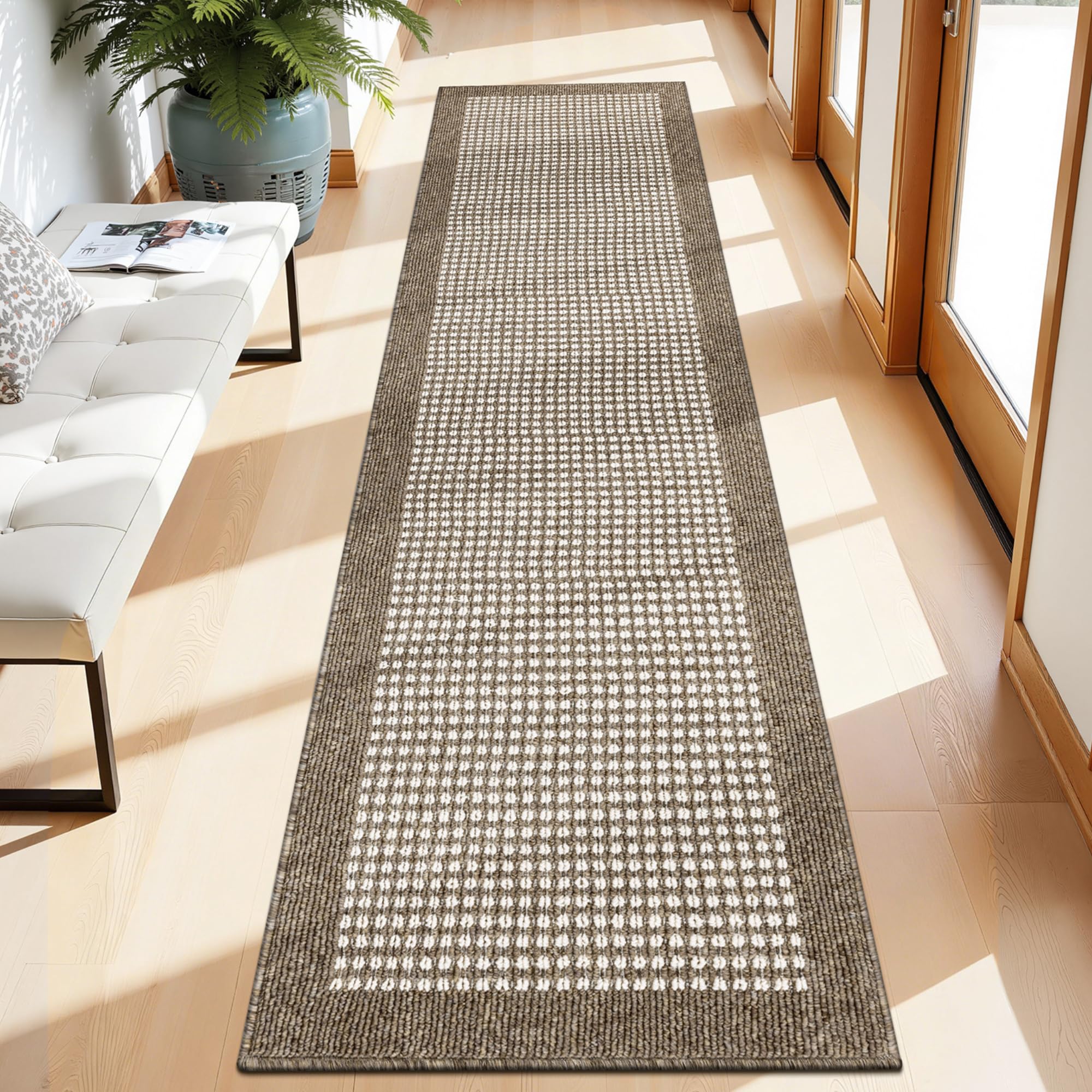 Ileading Brown Runner Rugs for Hallway 2'x8' Non Slip Farmhouse Long Kitchen Floor Mats with Rubber Backing Absorbable Throw Rugs Machine Washable Indoor Decor Carpet for Corridor Petmat Entryway — image 1