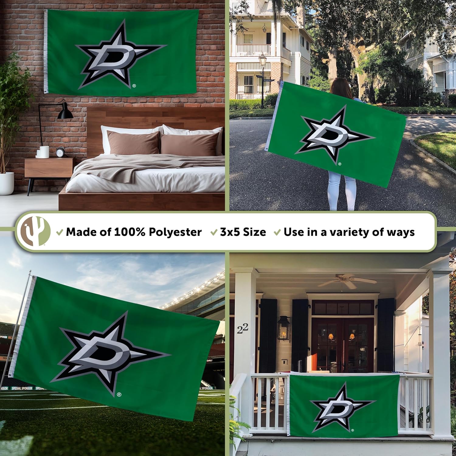 Desert Cactus Dallas Stars Flag NHL 100% Polyester Indoor Outdoor 3x5 feet National Hockey League Team Flags (Design #1) - Image 3