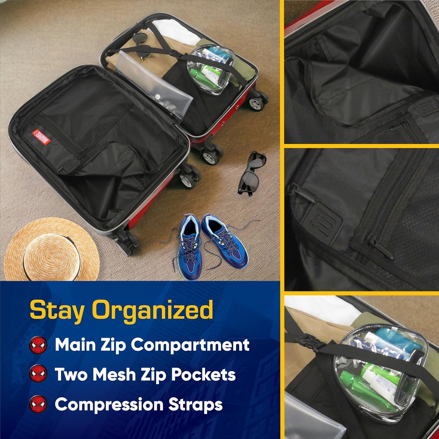 FUL Marvel Spider-Man 29 Inch Rolling Luggage, Molded Hardshell Suitcase with Wheels, Red