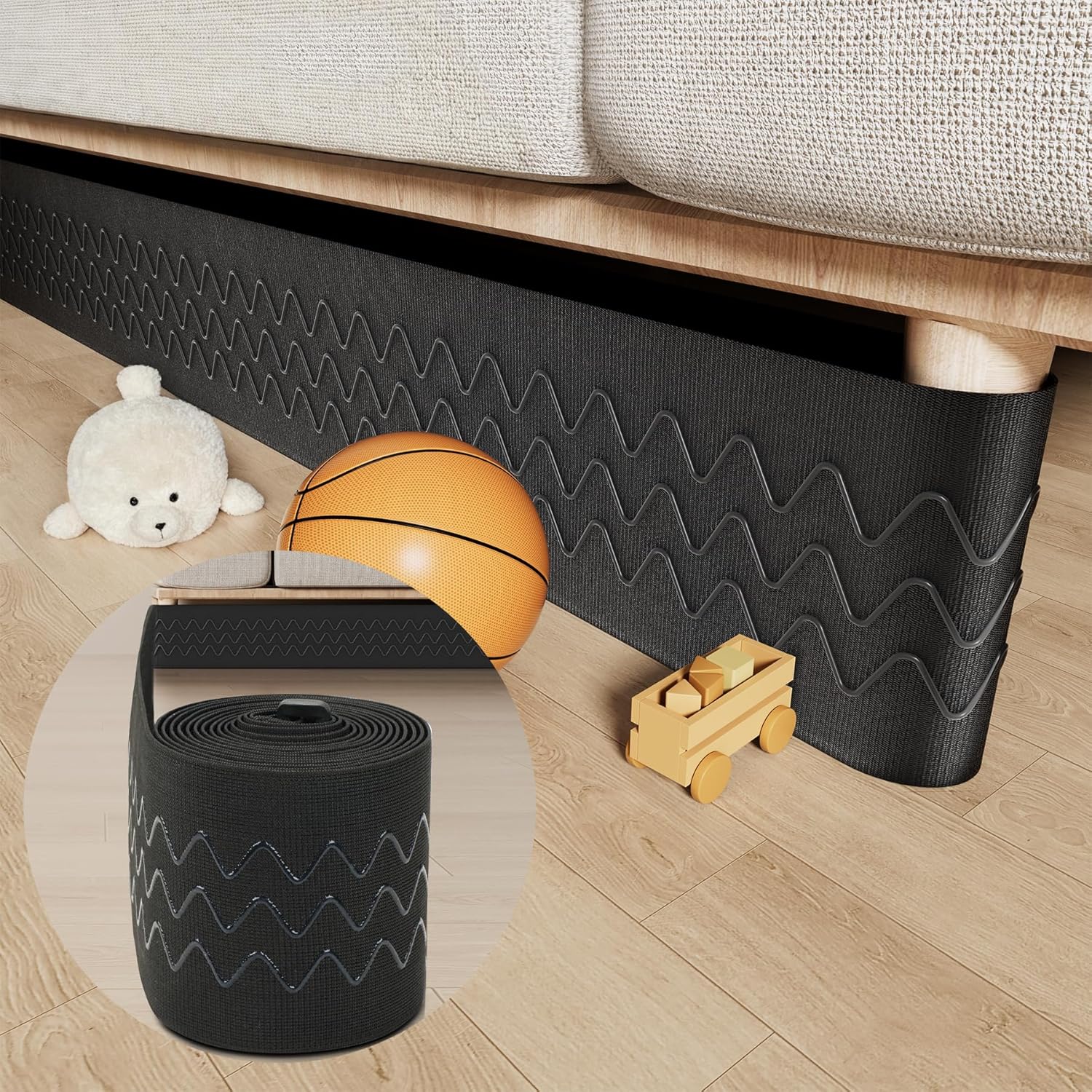 Babenest 157" x 5" Under Couch Blocker, Adjustable Long Elastic Sofa Blocker to Prevent Kids, Pet, Toys, Strap Barrier Couch Guards for Bottom Standard Sofa, Bed & Furniture Large