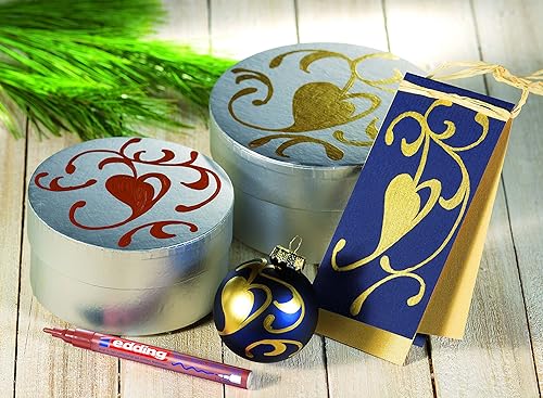 Miniatura 13 de edding 751 rotulador de pintura brillante, dorado, plateado, paquete de 2 marcadores de pintura, punta redonda de 0.039-0.079 in, bolígrafo de