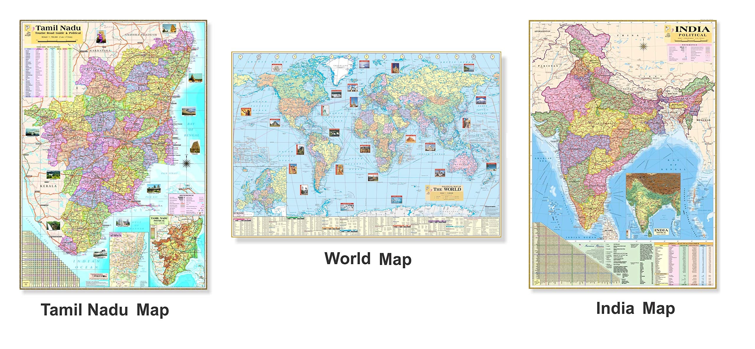(Pack Of 3) Tamil Nadu Map, World Map And India Map. All Map Size : 100X70 Centimeter (40"X28" Inch). Ideal Maps For Competitive Exams Such Upscpcssscrailways Exams And Other Competitive Exams
