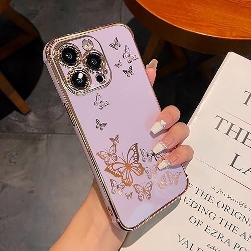 Miniatura 1 de ZTOFERA Funda protectora para iPhone 14 Pro, funda protectora para mujeres, linda mariposa galvanizada, borde dorado, a prueba de golpes, delgada,