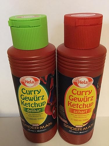 Hela Ketchup Gewurz de curry de 2 sabores (1) suave y (1) caliente, paquete de 2 unidades, 12.2 onzas cada uno