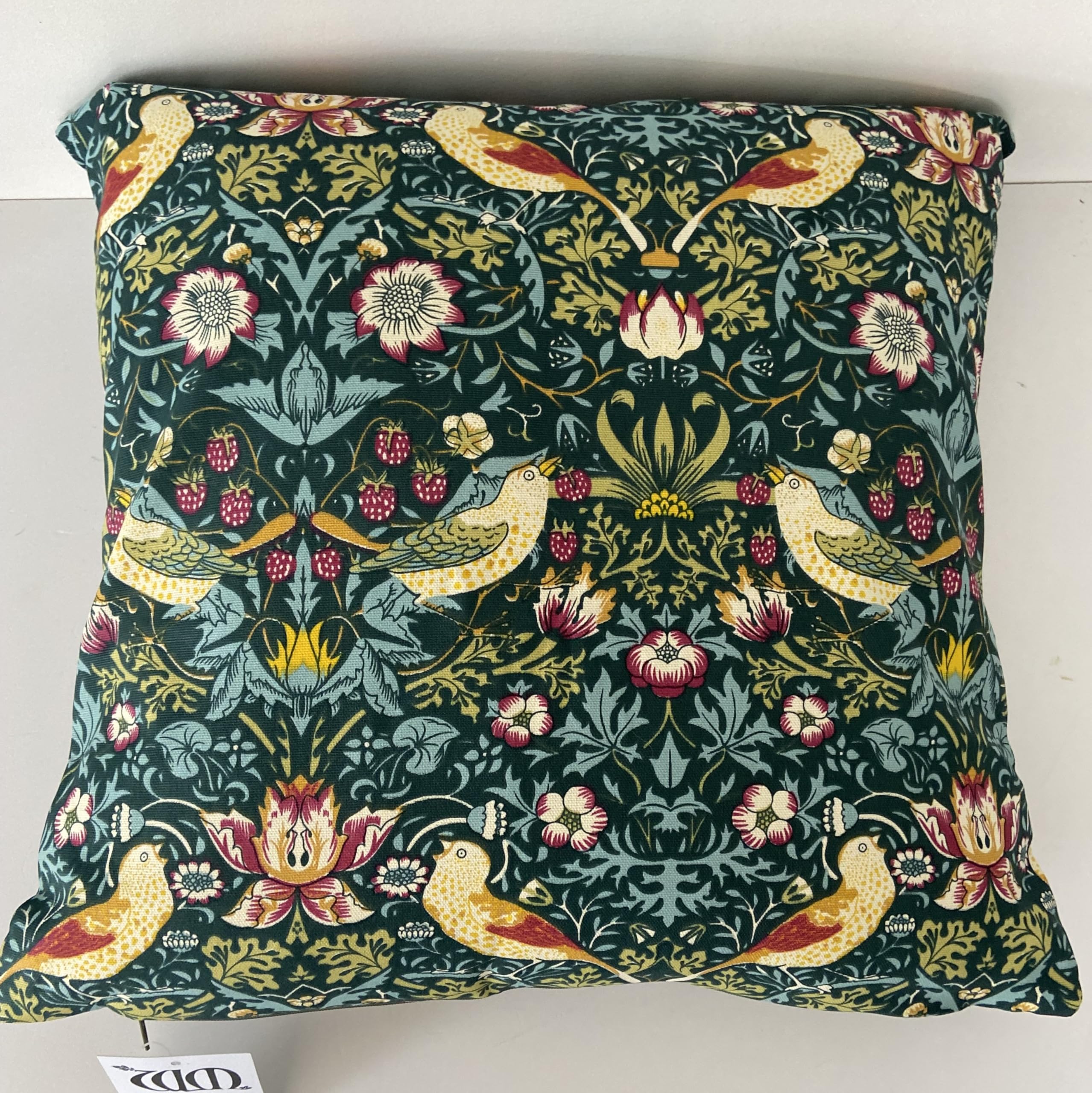 Jansons 100% Cotton Strawberry Thief Cushion Cover in Dark Green 45cm x 45cm William Morris Gallery