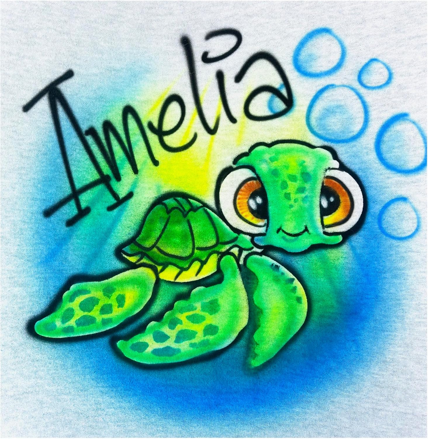 Airbrush Baby Sea Turtle Name Design T Shirt