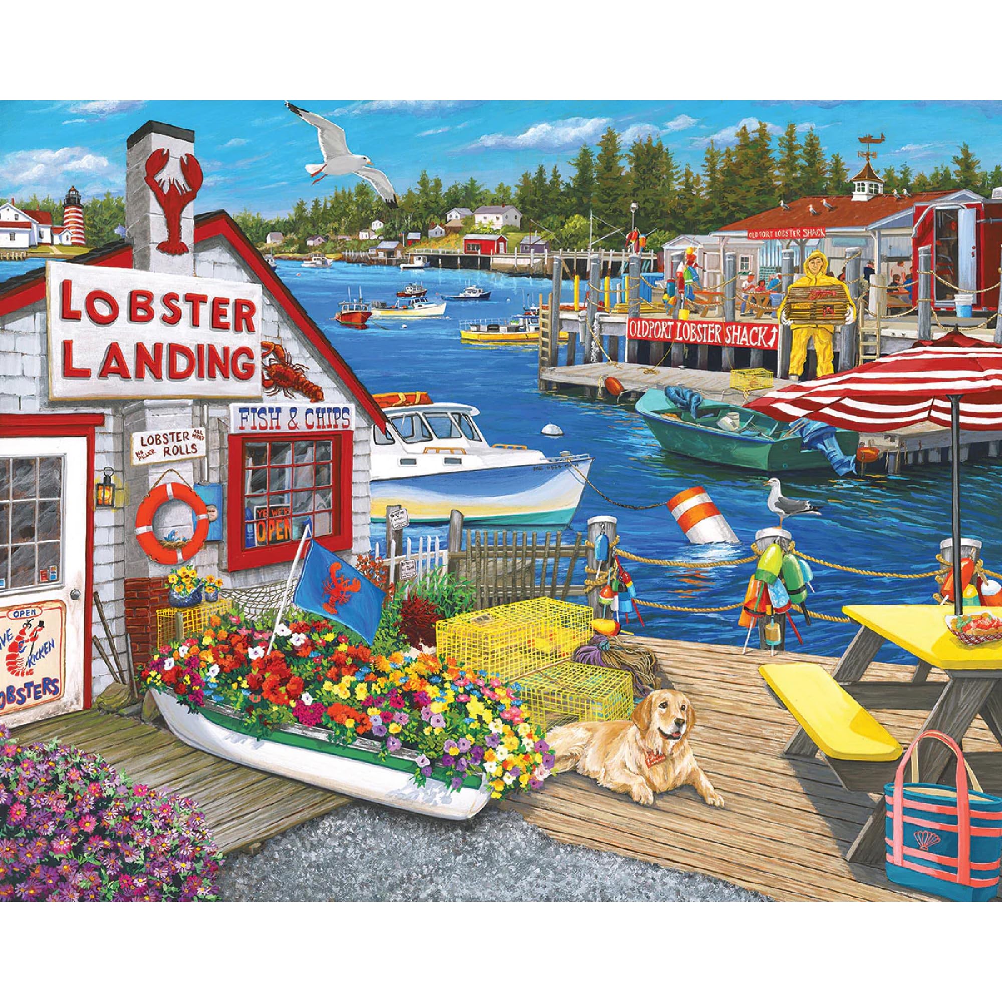 White Mountain Puzzle da 1000 pezzi Summer Ocean Harbour Puzzle con pezzi grandi, regalo per adulti e famiglia, 61 x 76,2 cm - Aragosta Landing