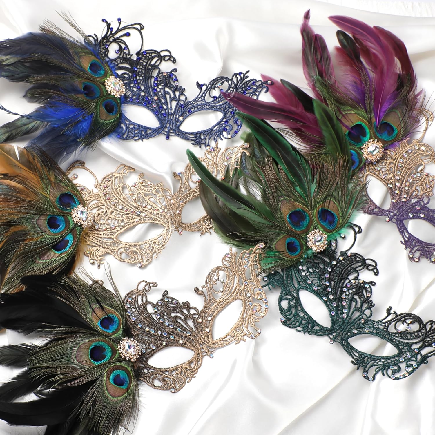 Lace Masquerade Masks for Women - 1920s Peacock Feather Venetian Mask for Halloween Couples Carnival Costume Ball - Image 5