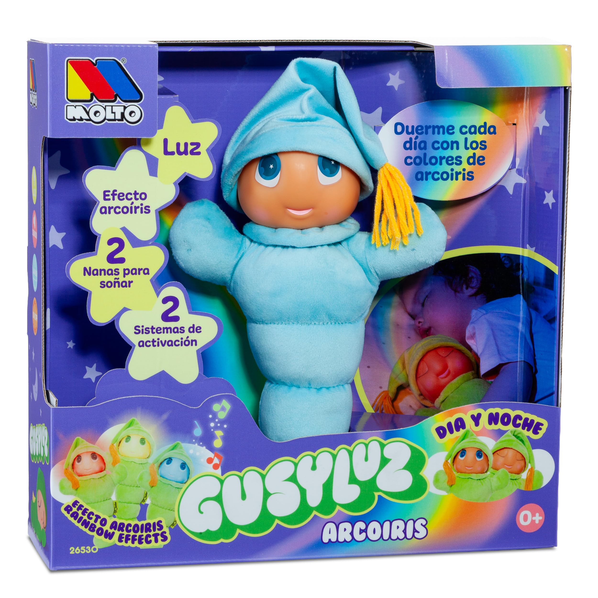 MOLTO | Gusy Luz® Arcoiris Azul, Luz Quitamiedos Infantil, Muñeco Clásico para Dormir, 2 Nanas para Soñar, Modo Día y Noche, Juguete Bebé Desde 0 Meses — view 2
