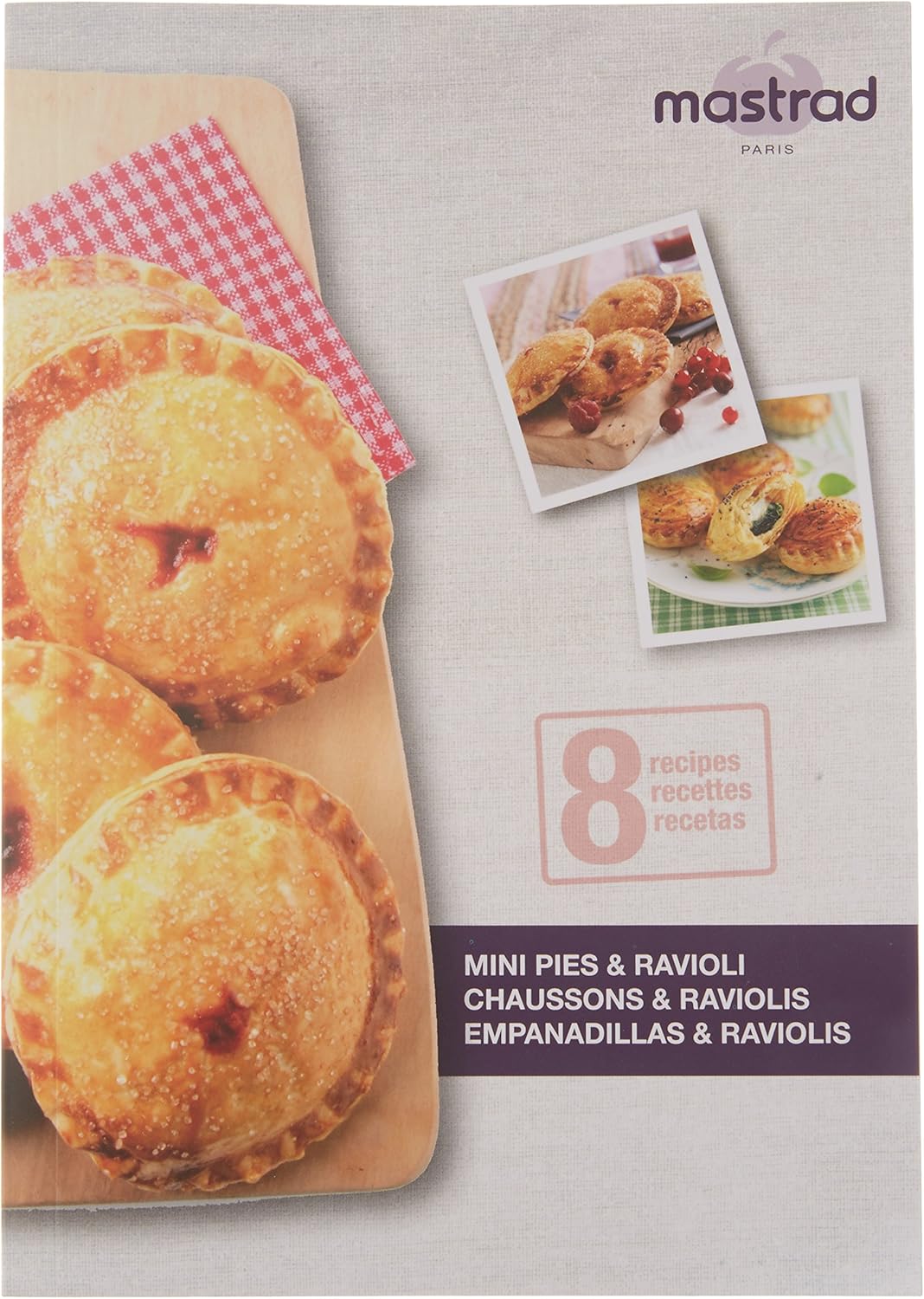 Components of the Mastrad Mini Pies and Ravioli Kit, including various cutters, molds, and a stamp מַחְזִיק