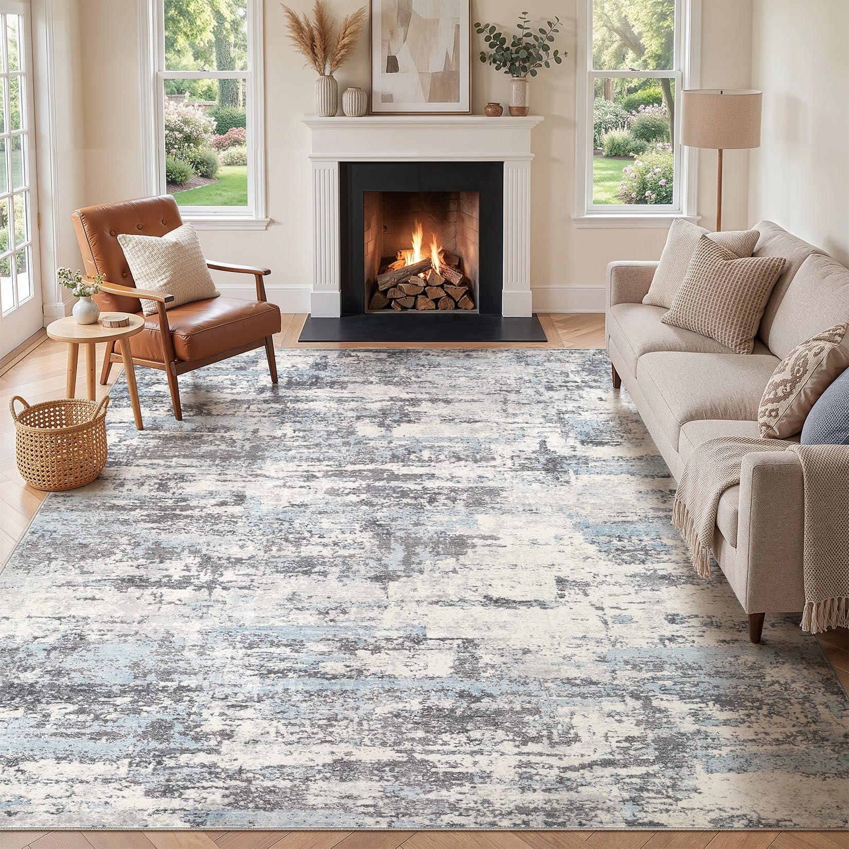 cotiled Rugs Living Room 200x300cm Blue Grey Abstract Washable Area Rug