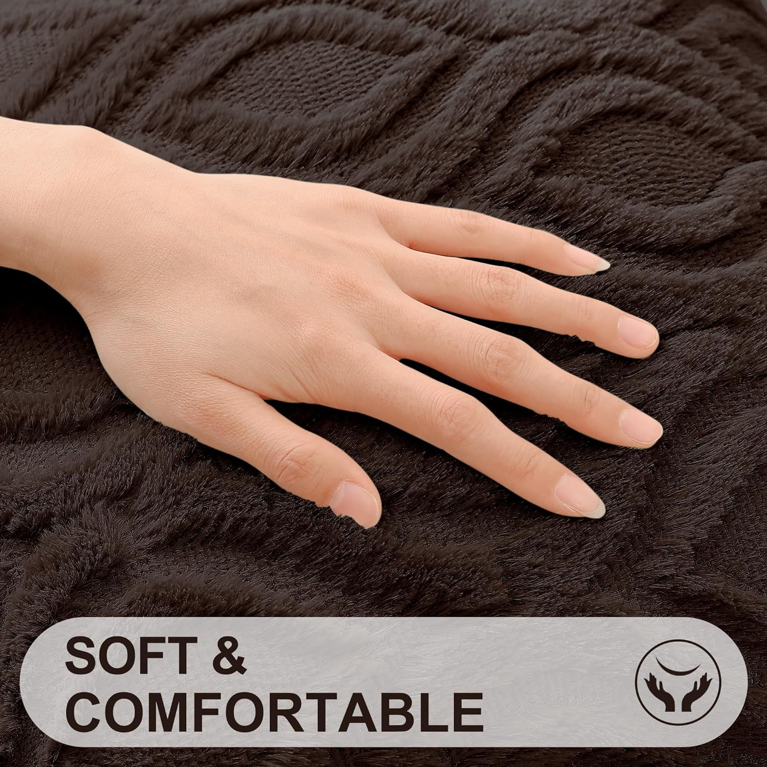 decorUhome Cozy Textured Throw Pillow Covers 18x18 Inch Set of 2, Soft Plush Faux Wool Dark Brown Accent Couch Pillow Covers for Modern Farmhouse Sofa Bed Living Room - Image 2