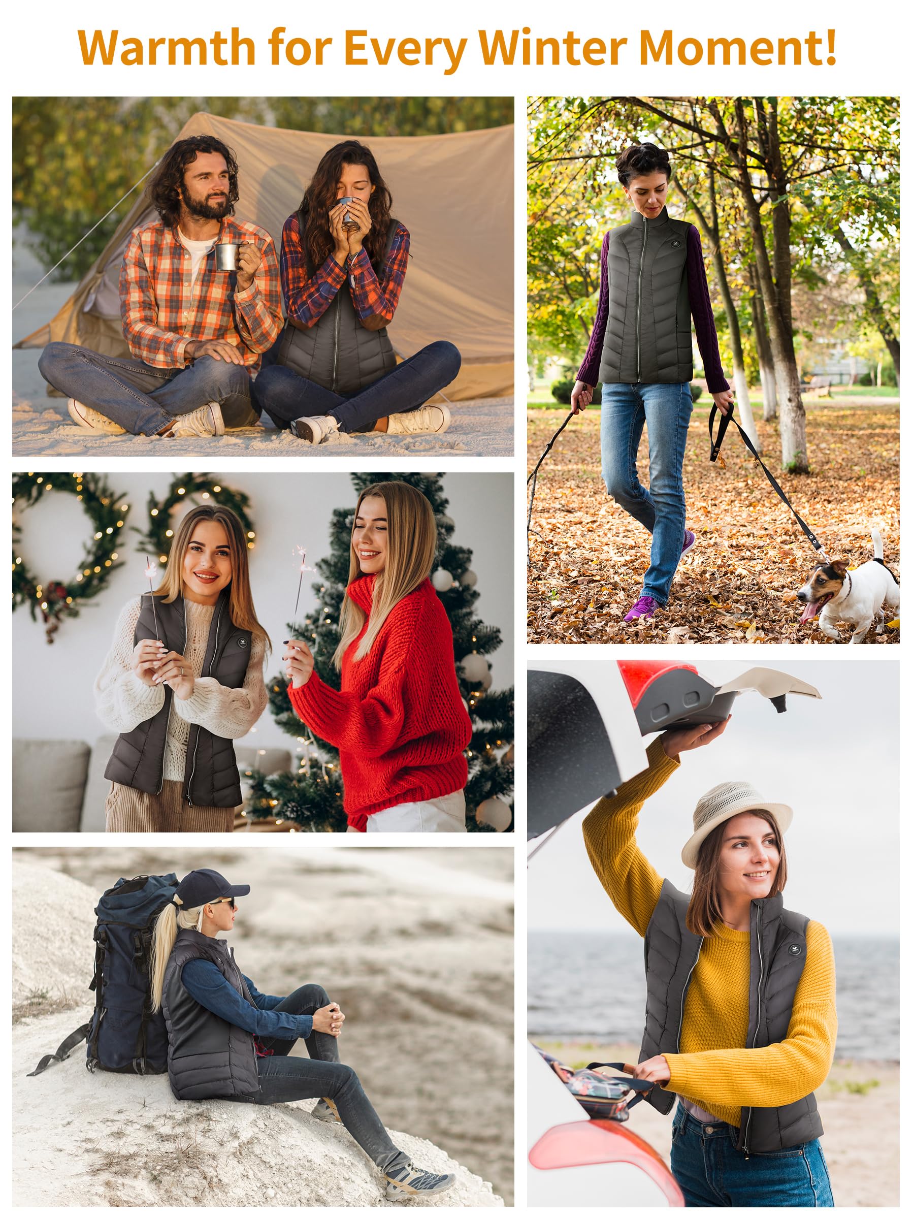 Vofuoti Beheizbare Weste Damen mit 10000 mAh Powerbank,Weihnachten Geschenk für frauen,Slim fit Wärmeweste Leichtgewicht Heizweste mit 5 Heizbereich,Beheizbare Jacke Damen für Innen,Außen,Einkaufen