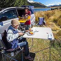 Vista 2 de FORUP Mesa plegable plegable de plástico plegable de 4 pies, mesa de campamento de comedor y fiesta de picnic