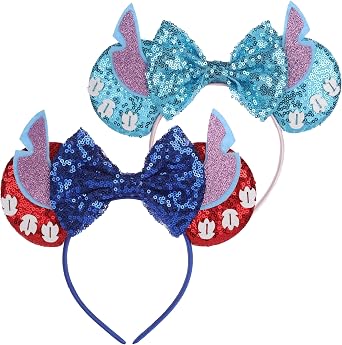 Stitch Ears,Blue Mouse Ears Headbands with Bow for Boys, Costume Accessories for Halloween Birthday Party Travel