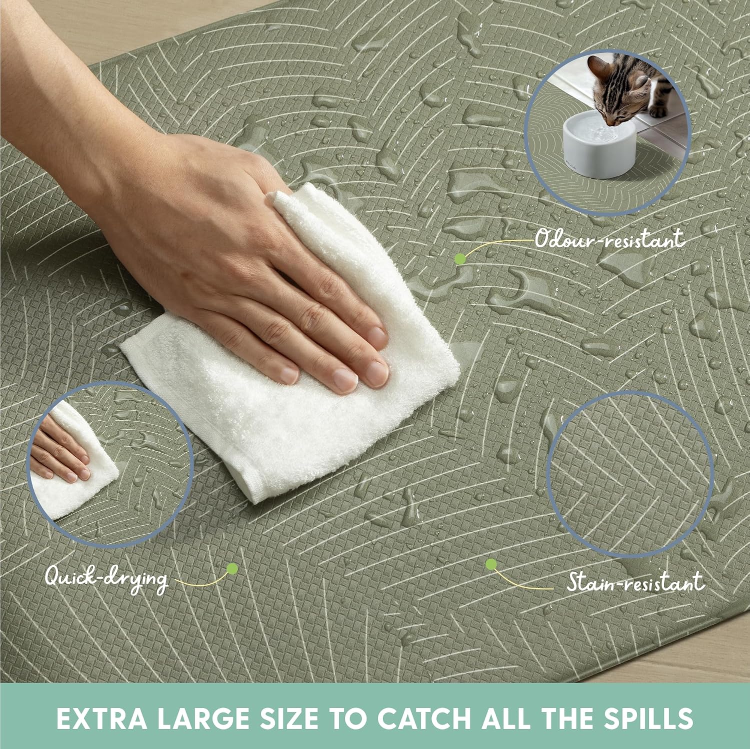 The Cat Ladies Cat Feeding Mat - Waterproof & Dishwasher Safe Small Pet Eating Placemat - Cat & Dog Food Mats for Food and Water Bowl - Protect Floors from Mess - Tropical Leaves