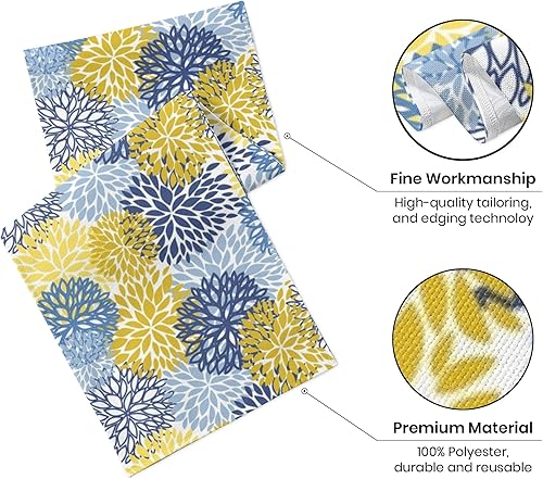 Miniatura 3 de Camino de mesa de flores de dalia de 72 pulgadas de largo, camino de mesa floral azul amarillo decoración de cocina para fiesta en el hogar y