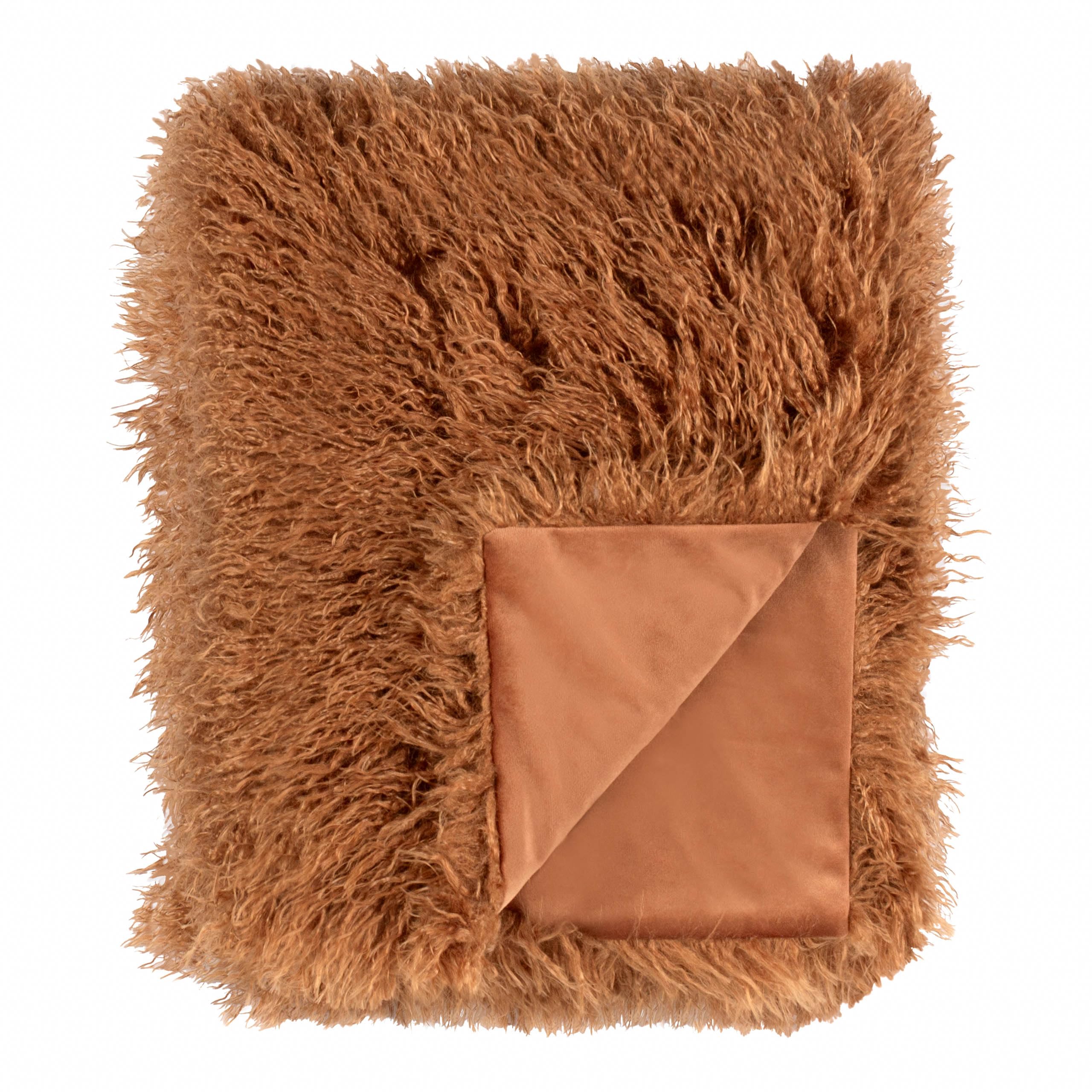 Furn. Ginger Rowan Throw – Soft Faux Fur Mongolian Style Decorative Blanket With Velvet Reverse ( - 130X175cm)