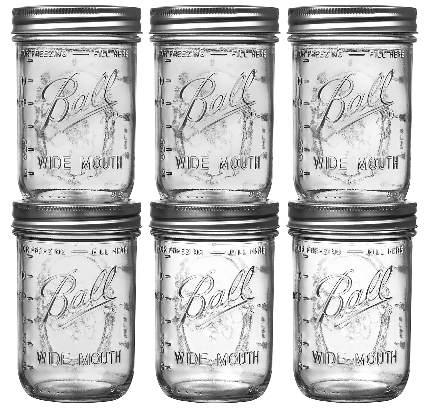 Ball Wide Mouth Mason Jars 16 oz Bundle with Non Slip Jar Opener Set of 6 Half Quart Mason Jars