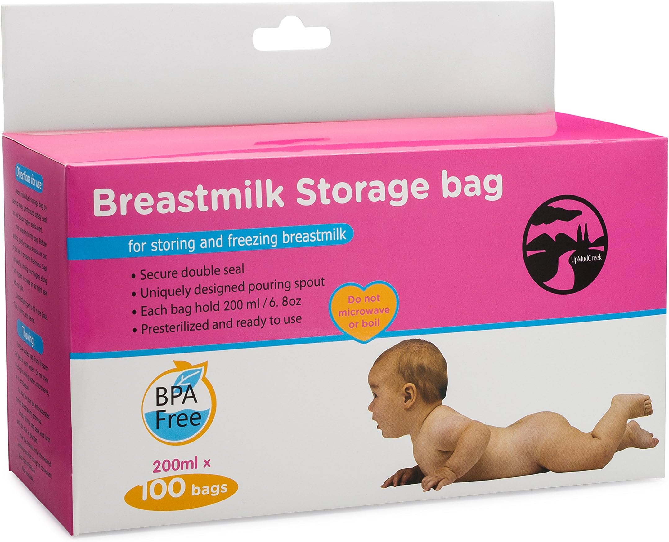 Upmudcreek Breastmilk Storage Bags 200ml, 100 count, Presterilized BPA free material