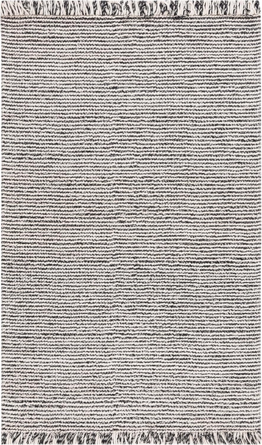 SAFAVIEH Natura Collection Accent Rug - 4' x 6', Black & Ivory, Handmade Flat Weave Boho Farmhouse Coastal Fringe Wool, Ideal for High Traffic Areas in Entryway, Living Room, Bedroom (NAT902Z)
