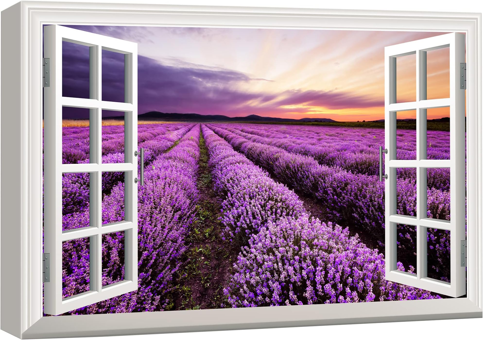 wall26 Canvas Print Wall Art Window View Rows of Lavender Flowers Nature Wilderness Photography Modern Art Rustic Scenic Colorful Ultra for Living Room, Bedroom, Office - 24"x36"