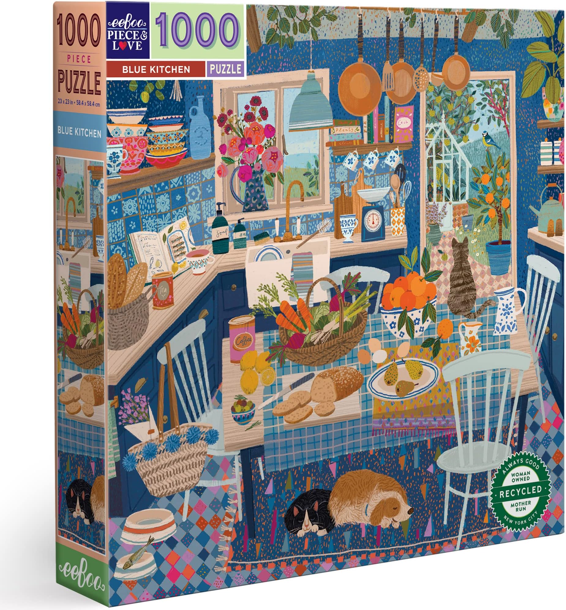 eeBoo Piece and Love Blue Kitchen 1000 Piece Square Adult Jigsaw Puzzle/Ages 14+ (PZTBUK)