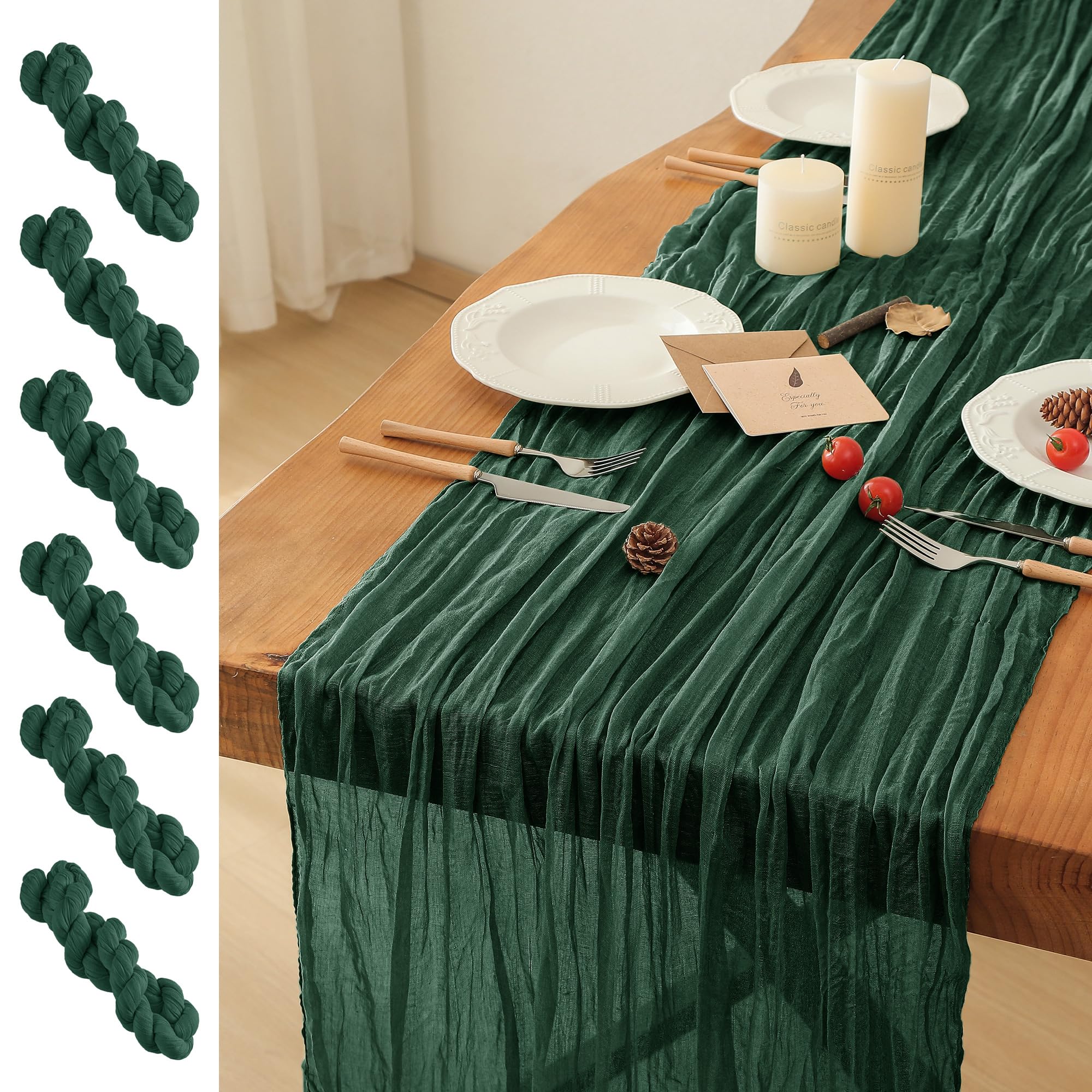 Chemin de table étamine vert émeraude 3m déco table bohème chic lot de 6