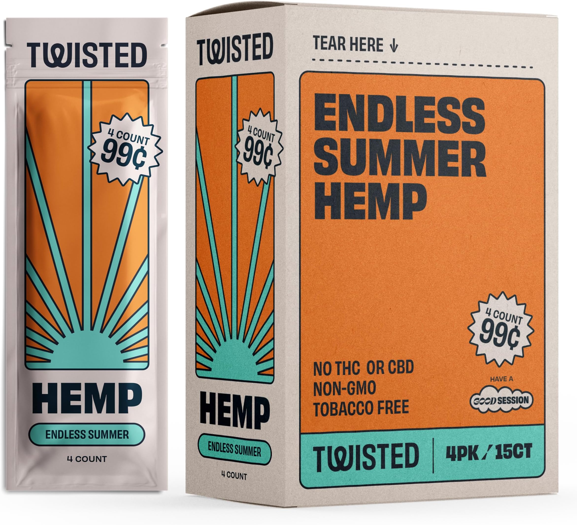 Wraps Natural Cigarette Rolling Papers Display | 4 Wraps Per Sleeve | Pack of 15 | 60 Wraps Total (Endless Summer)