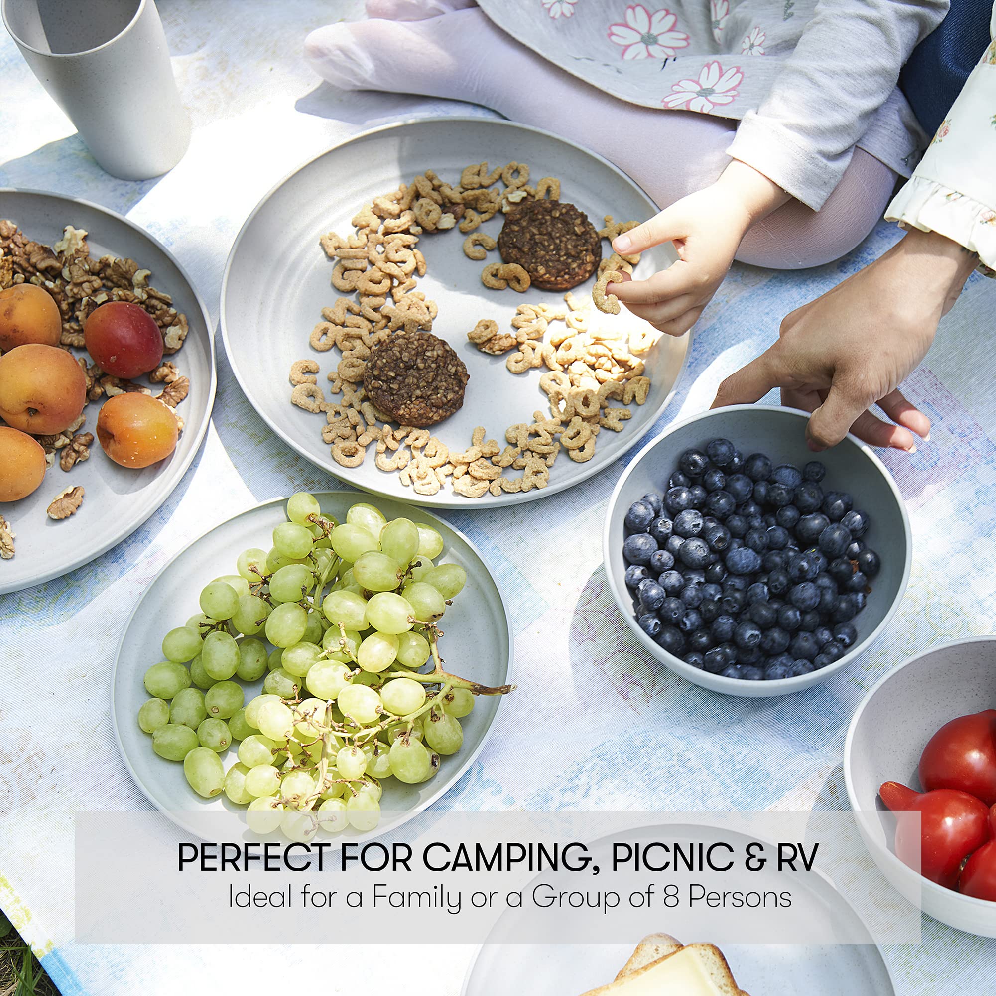 Wheat Straw Dinnerware Sets | Unbreakable Dinnerware Sets | Dishwasher Microwave Safe Dinnerware | Eco Friendly Non Breakable Dinnerware Sets | RV Outdoor Camping (Grey, Service for 8 (32 pcs))