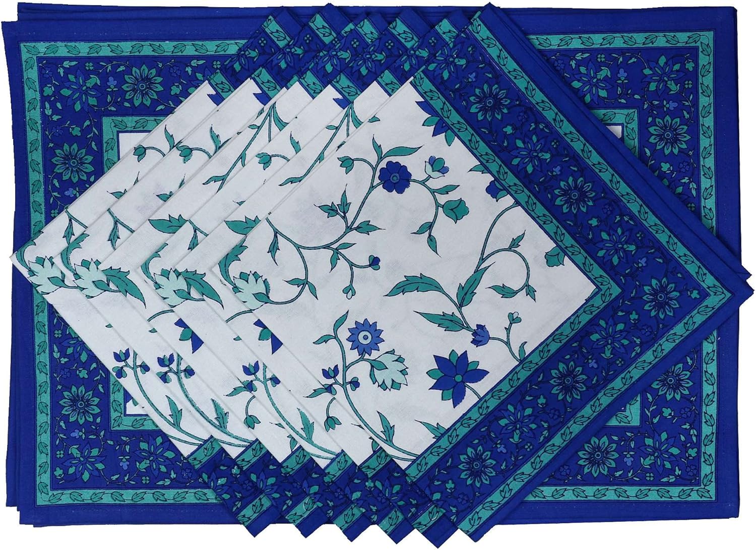 Blue Placemats and Napkins Set of 6 Indian Home Décor Summer Cotton