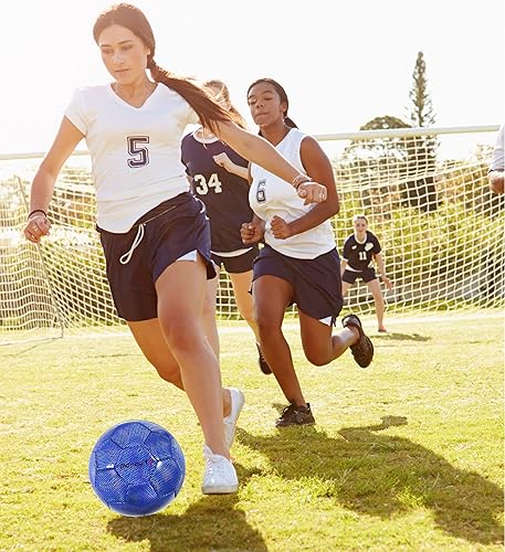 Miniatura 7 de Barocity Juego de 3 pelotas de fútbol iridiscentes, color naranja, con patrón hexagonal reflectante, pelotas de fútbol deportivas para entrenamiento