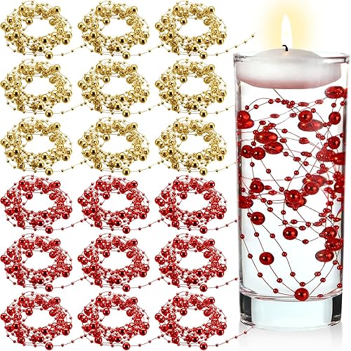 Hicarer Decoraciones del día de San Valentín, 157 pies, 24 cuerdas, cadena de perlas para velas flotantes, perlas de imitación como relleno de