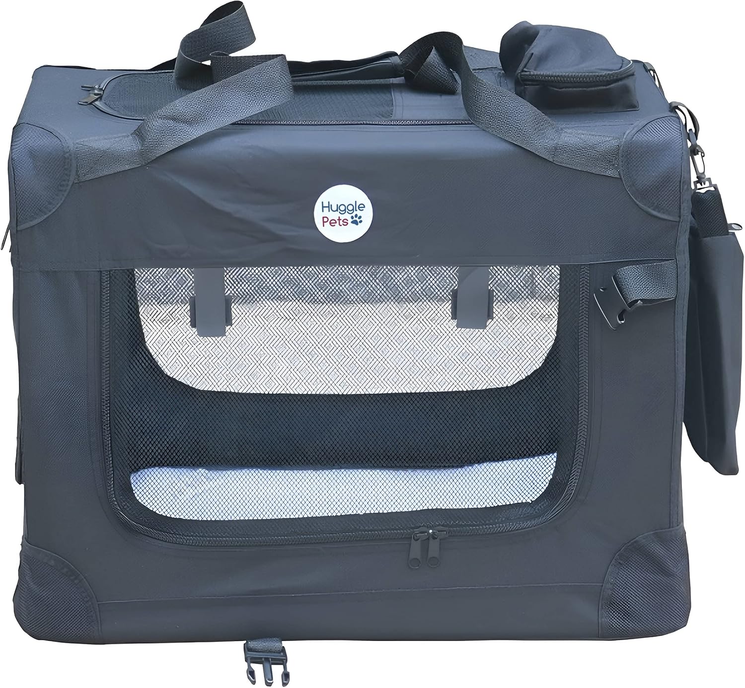 HugglePets Black Fabric Dog Crate Carrier Large 70cm, Foldable with