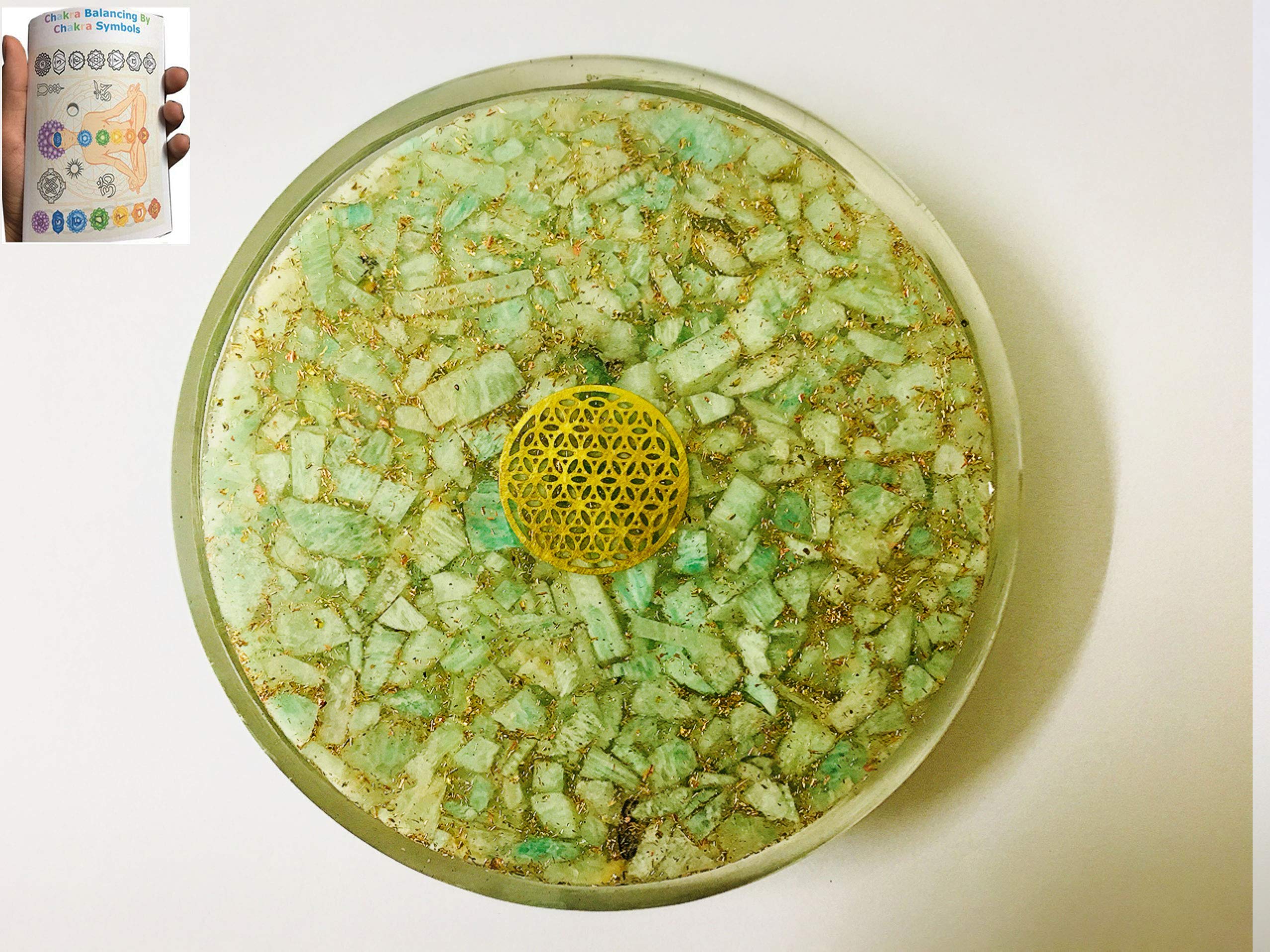 Amazonite Chakra gemstone Orgone Tea Coaster Mixed gemstone orgone tea coaster 7 Chakra stone EMF protection Neutral-Space Super-cell geometry Plates Powerforms harmonious resonance Energized Chakra P