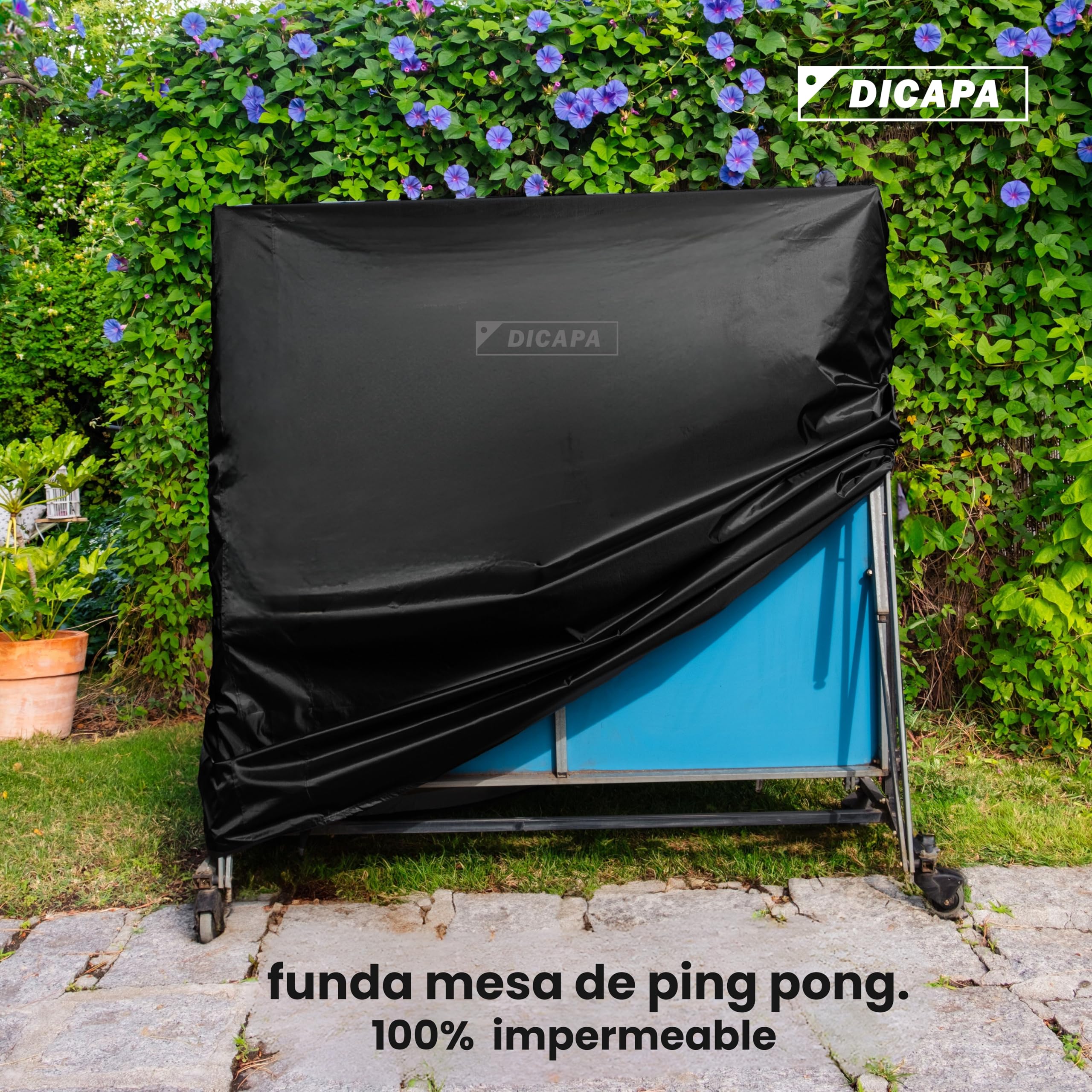 DICAPA Funda Mesa Ping Pong Exterior 165x70x165 cm Impermeable Resistente (Negro)
