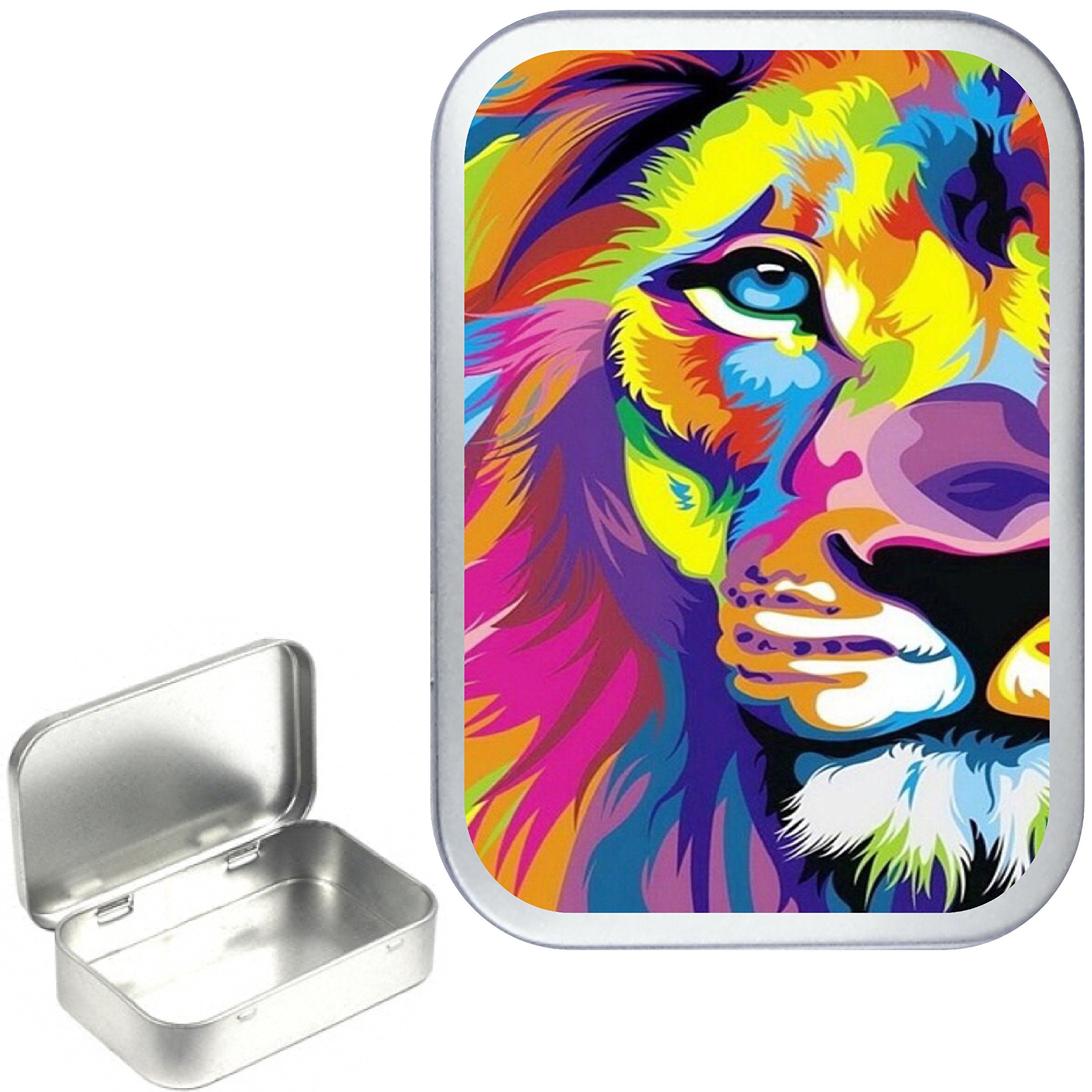 Teez Silver Rainbow Lion 50Ml Hinged Tobacco Tin, Hinged 1Oz Tobacco Tin