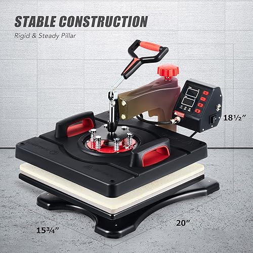 Miniatura 8 de CREWORKS Máquina de prensa de calor, prensa de transferencia de calor de camisetas de 15 x 15 pulgadas con tapa de placa 5 en 1 y columpio 360,