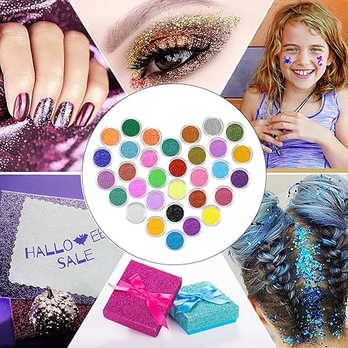 Miniatura 7 de Kit de tatuajes temporales con purpurina para niños, 32 colores de purpurina, 165 plantillas, 3 pegamento, 5 pinceles, 1 soplo de polvo, kit de