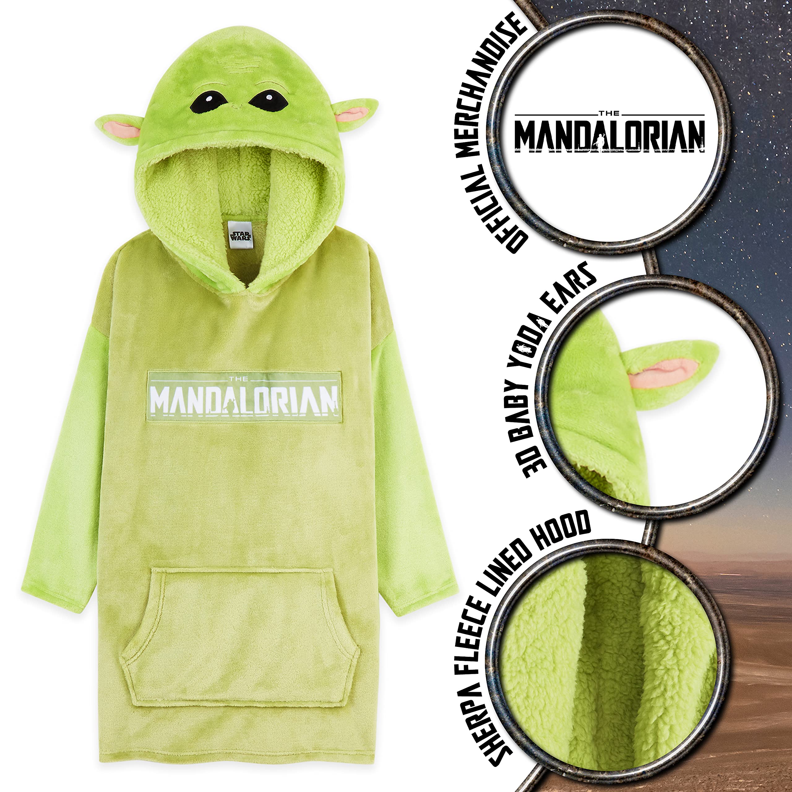 The Mandalorian Sudadera Niño, Sudadera Manta con Capucha y Mangas para Niño de Baby Yoda y el Mandaloriano (Verde)