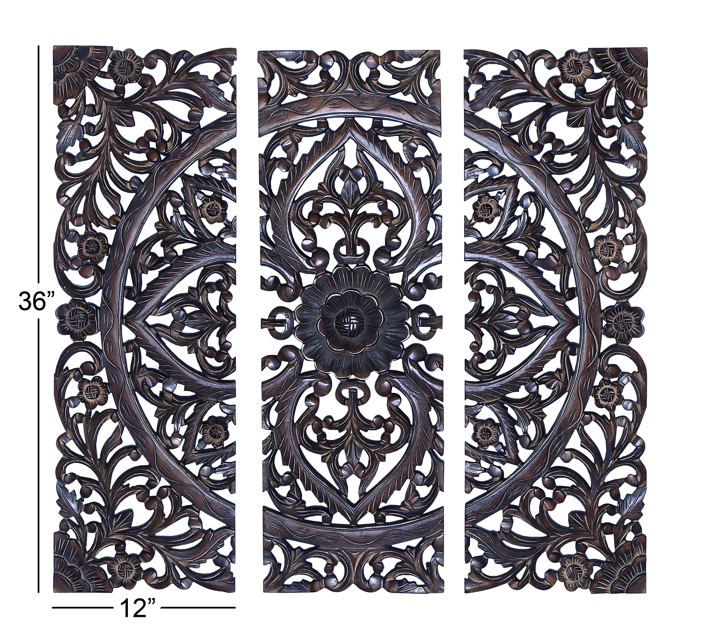 Deco 79 Wood Floral Handmade Intricately Carved Wall Decor with Mandala ...