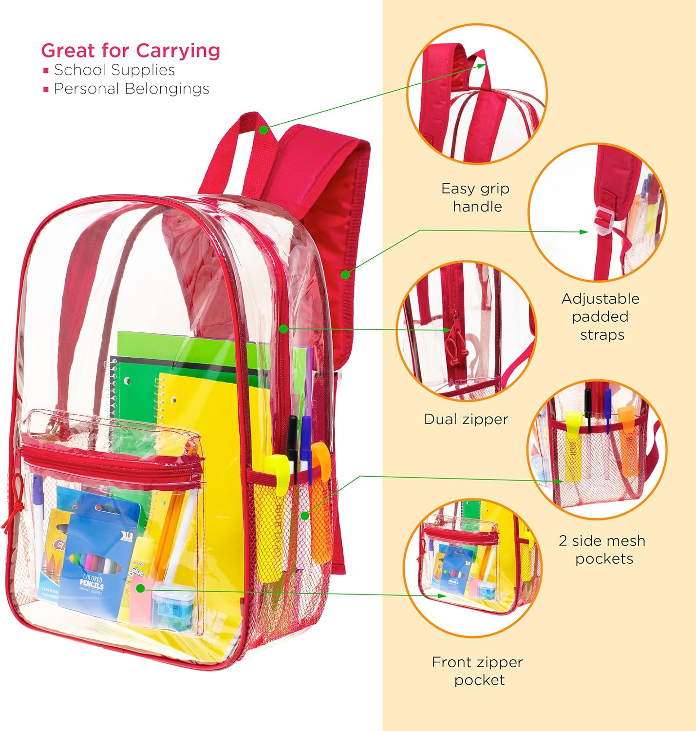 Moda West 17 Inch Bulk Backpacks with School Supply Kit - Case of 12 Wholesale Backpacks Assorted Colors