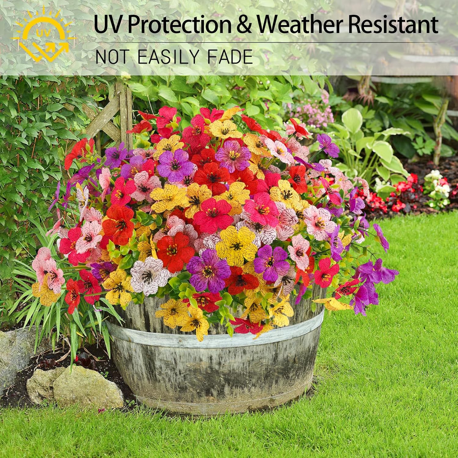 MACTING Artificial Flowers for Outdoors 12 Bundles Faux Outdoor Plants UV Resistant Fake Plastic Flowers No Fade for Planters Patio Porch Garden Home Indoor Outside Summer Decorations(Mix Color-2) - Image 2